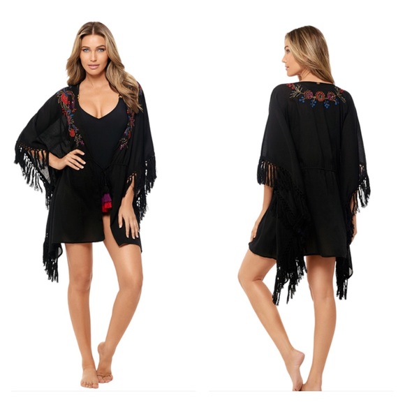 Amoressa Other - Amoressa Indochine Camile Boho Embroidered Black Fringe Wrap Cinched Tassel Tie